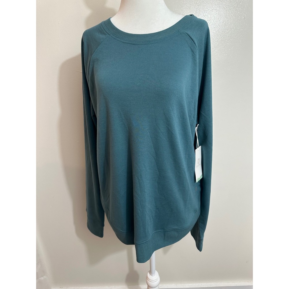 Balance Collection Womens Teal Blue Raglan Sleeve Sweatshirt Size L NWT